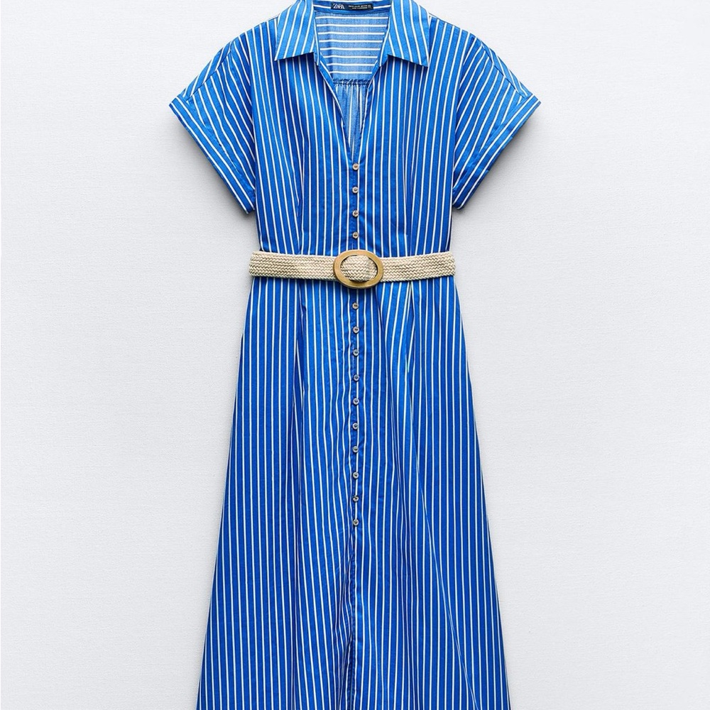 Zara Blue Striped Midi Dress